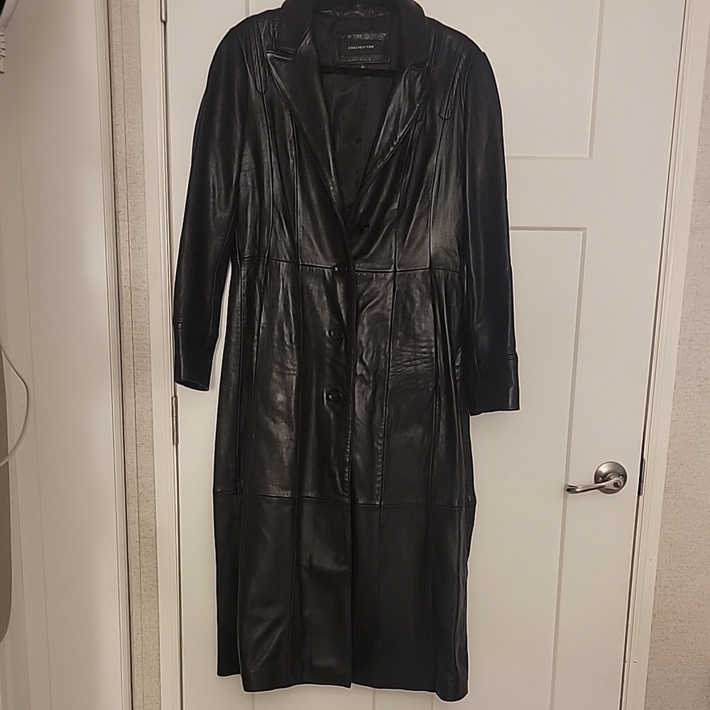 Jones New York Black Leather Trench Coat